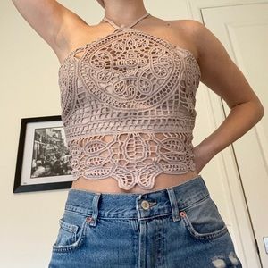 TOBI blush lace crop top